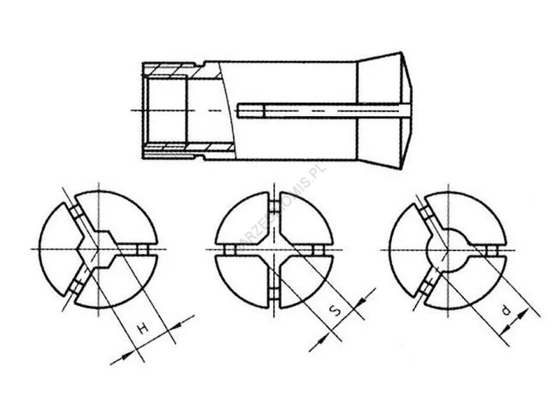 Rysunek techniczny: Tulejka zaciskowa DM 10 5C H 3mm (5C) sześć.